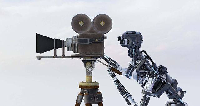 montage avec une ia d'un robot qui tient une caméra